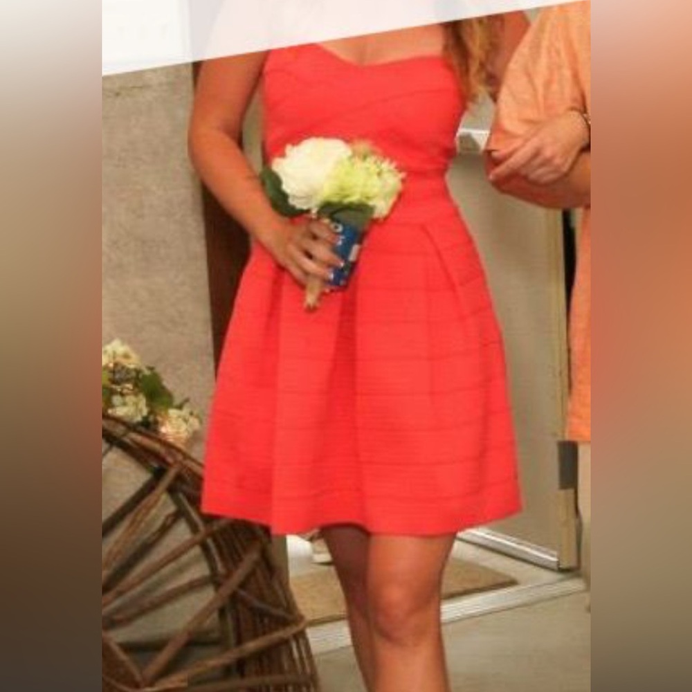Coral Strapless A line Dress